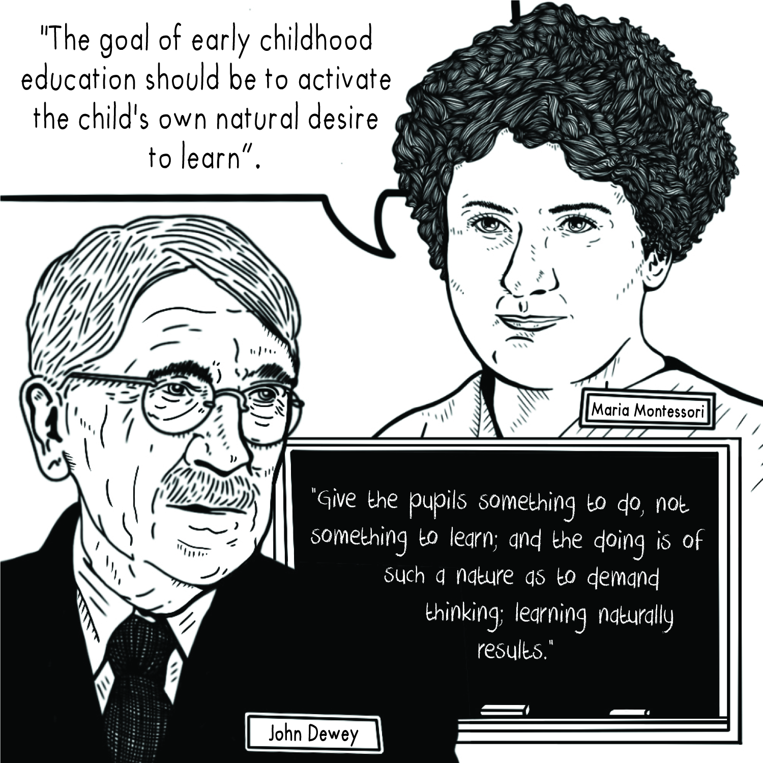 Portrait of John Dewey and Maria Montessori