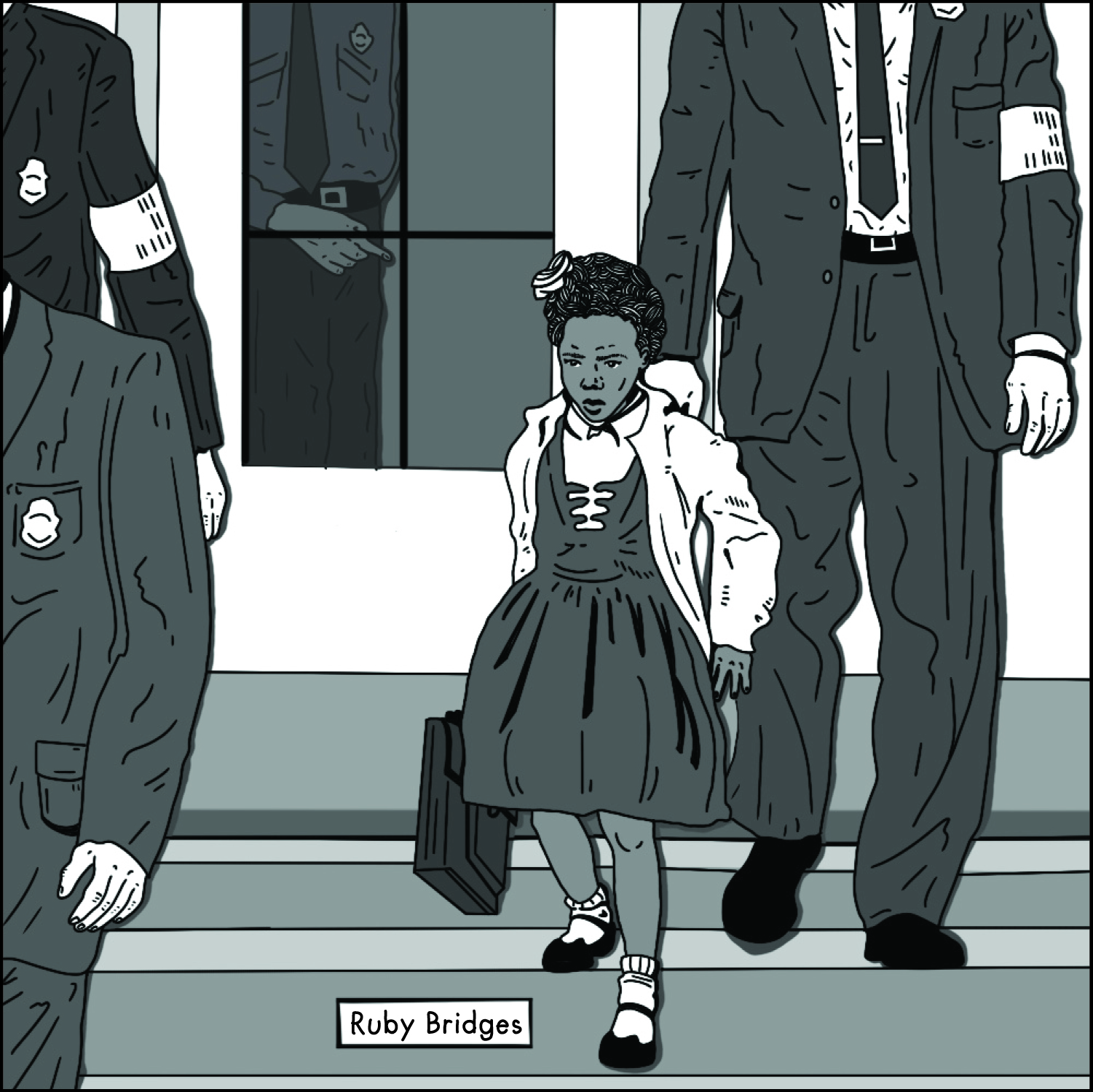 Ruby Bridges being escorted for her safety